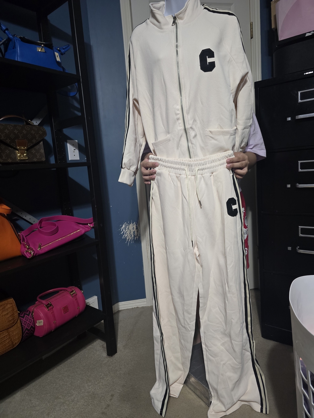 Women’s Cream Track Pants with Side Stripes